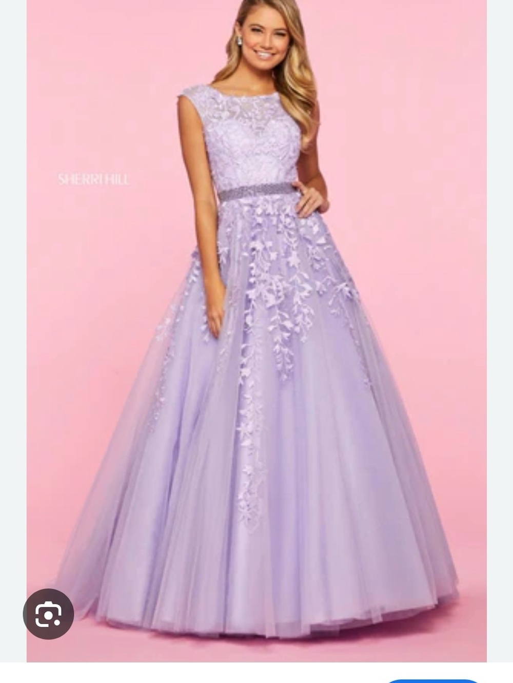 Sherri Hill Lavender Lace Appliqué Tulle Ball Gown